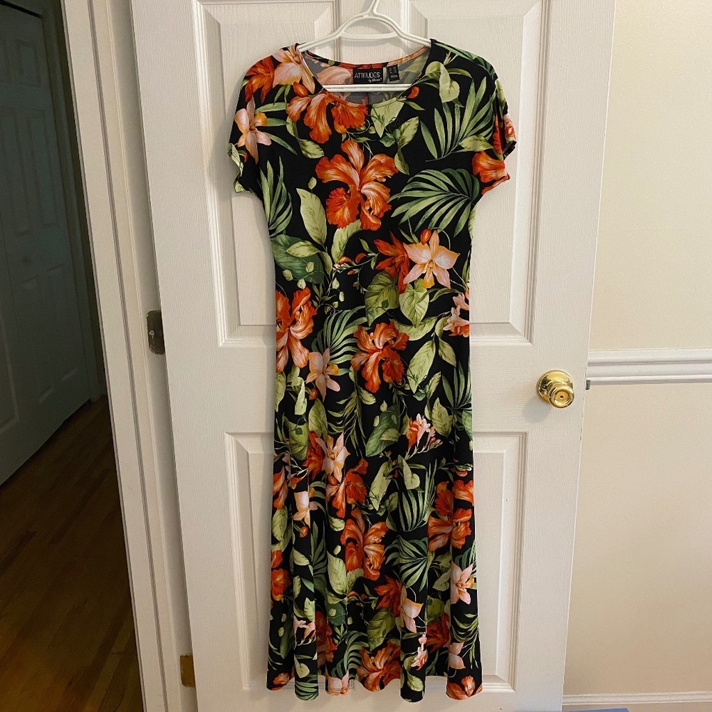 Attitudes by Renee Floor-Length Black Dress with Red Flowers and Leaves Size XSP